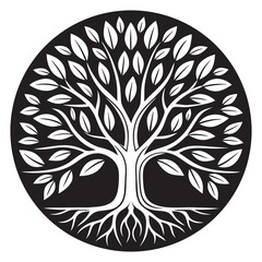 Black and White Ornamental Vector Tree with Floral and Tribal Elements