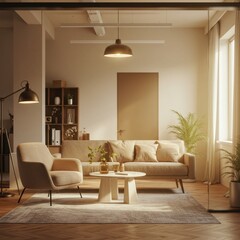 Elegant Modern Living Room Interior Design with Cozy Furniture and Soft Lighting for Stylish Home Decor Inspiration