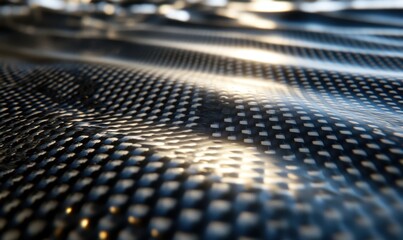 Wavy carbon fiber texture with light reflection close-up for backgrounds