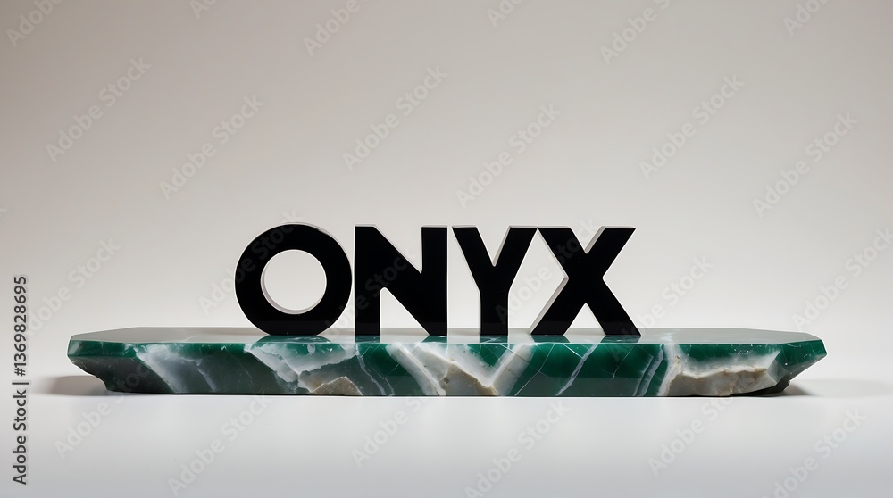 Poster onyx display with polished stone base showcasing unique typography design