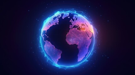 Digital Globe with Interconnected Network Lines and Futuristic Lighting Effects on blue background   