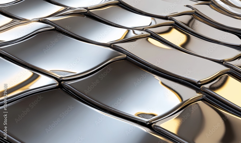 Aufkleber wavy metallic tiles background with reflections for abstract design