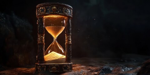 Ancient Hourglass in Dark Cave