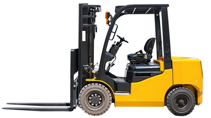 Forklift in Action: A vibrant yellow forklift, ready for action, poses in a studio shot.