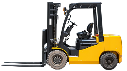 Forklift in Action: A vibrant yellow forklift, ready for action, poses in a studio shot.