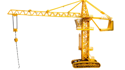 Construction Crane: A towering construction crane stands tall against the sky, its yellow form a testament to engineering and progress, meticulously designed for lifting heavy materials.