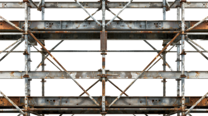 Construction Scaffolding: Intricate metal scaffolding structure against backdrop, a testament to human engineering. Emphasizing the industrial aesthetic and the meticulous nature of construction.