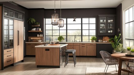 Modern Kitchen Island with Dark Accents, Sunny Day