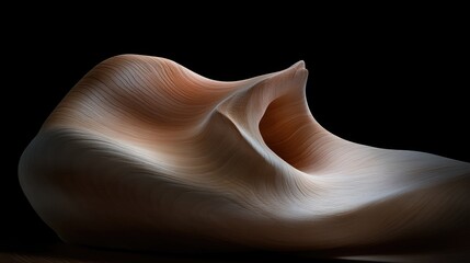 Abstract sculpted form resembling sandstone wave.  Intricate, flowing lines create a dynamic, organic shape.  Soft, warm hues of beige and tan highlight the texture.  A dramatic,