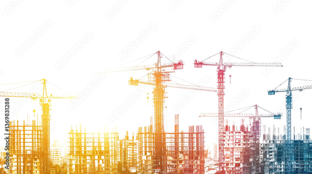 Aufkleber city construction underway: a dynamic perspective showcases multiple construction cranes against the