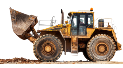 Heavy Duty Loader in Action: An industrial heavy duty loader with a massive bucket is in the process of doing heavy works, ready for excavation.