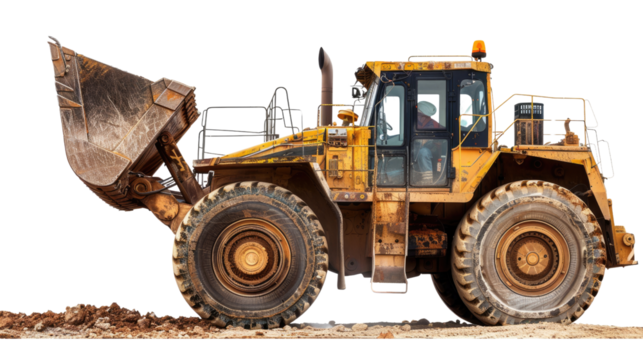 Heavy Duty Loader in Action: An industrial heavy duty loader with a massive bucket is in the process of doing heavy works, ready for excavation.