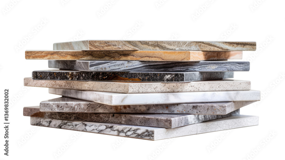 Poster stone selection stack: a stacked assortment of rectangular stone samples showcases the diverse textu