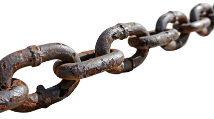 Fototapeta premium Rusty Chain's Embrace: An up-close study of a rusty chain, its weathered links telling tales of time and strength. The detailed texture of the metal offers a compelling visual experience.