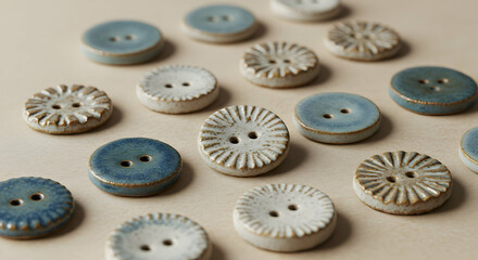 Obraz premium Assorted Ceramic Buttons On Beige Background