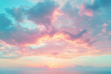 Fototapeta premium Beautiful pastel colored sunset with fluffy clouds in the sky