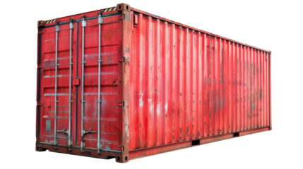 Red Shipping Container: A weathered, red shipping container stands as a symbol of global trade and transportation, exuding an air of industrial resilience.