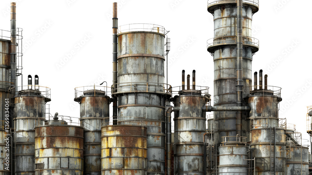 Poster industrial complex: a close-up view of an aged, rusty industrial complex. showcasing the harsh reali
