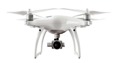 Drone's Eye View: A pristine white drone, showcasing its sleek design and advanced camera, ready to capture breathtaking aerial footage and explore new perspectives.