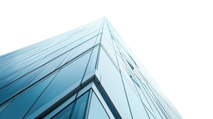 Skyward Gaze: A modernist structure ascends with a crisp design, the structure's polished glass facade reflecting a clear and open expanse, showcasing sharp lines.