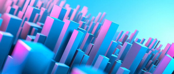 Fototapeta premium Abstract 3D render: Pink and blue geometric cityscape
