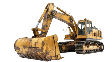 Industrial Power: A detailed shot of a yellow excavator, showcasing its robust build and functional design, ready to take on heavy-duty tasks.