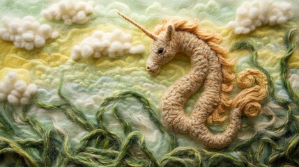 Fototapeta premium Art Handcrafted Felt Moment Charm. Clouds Cozy Seagrass