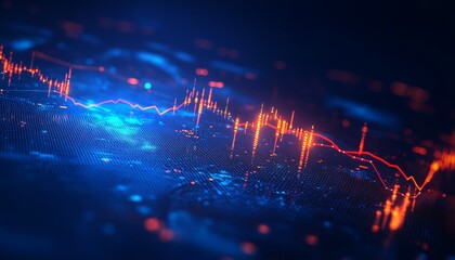 Abstract Stock Market Data Visualization with Global Finance Trends on a Blue Background