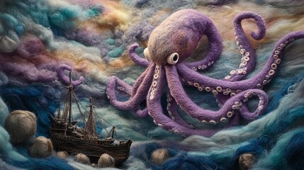 Obraz premium Underwater Handcrafted Felt View Wool Background Creating