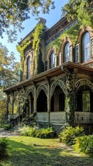 Historic Victorian House with Lush Greenery and Detailed Architecture