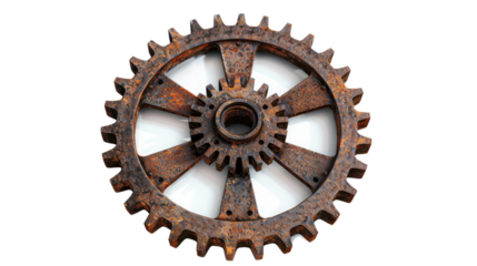 Rusty Gear: A close-up shot showcases the intricate details of a large, rusty gear, revealing its industrial design.
