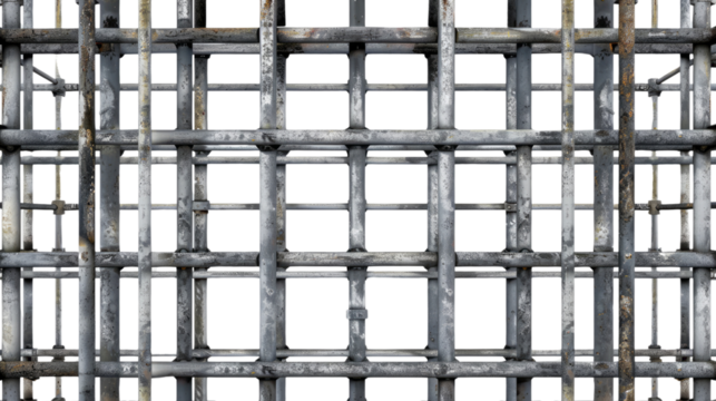 Steel Reinforcement: A detailed, symmetrical shot highlighting the intricate framework of steel reinforcement bars used in construction, showcasing strength and geometric pattern.