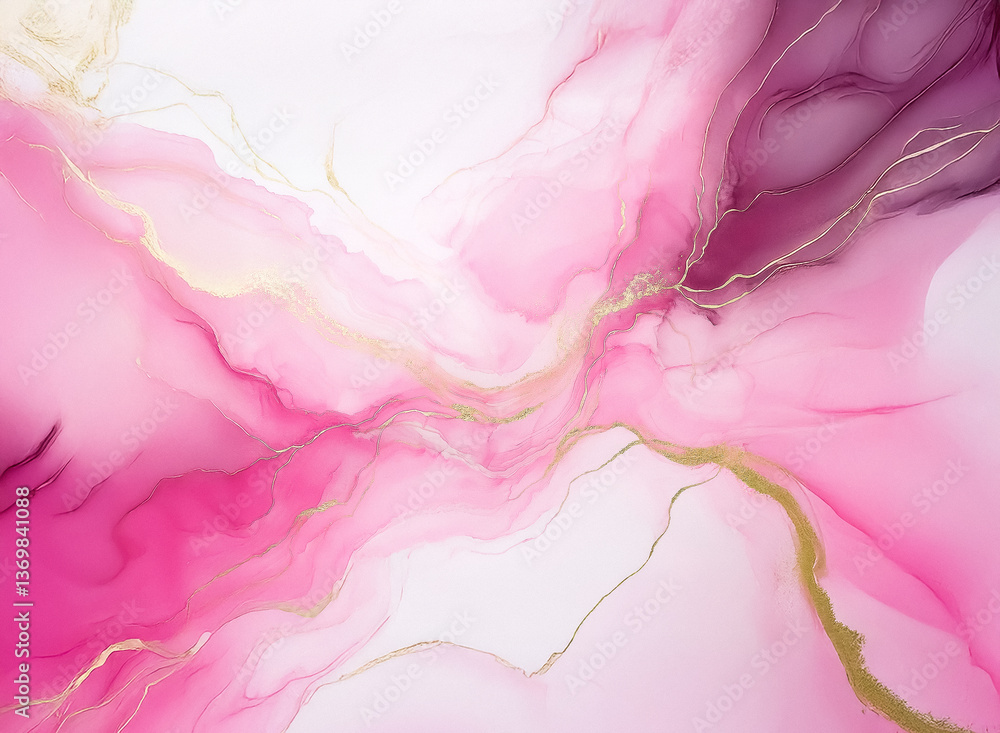 Poster soft pink and gold fluid art with elegant golden lines on white. flowing shapes create a delicate, d