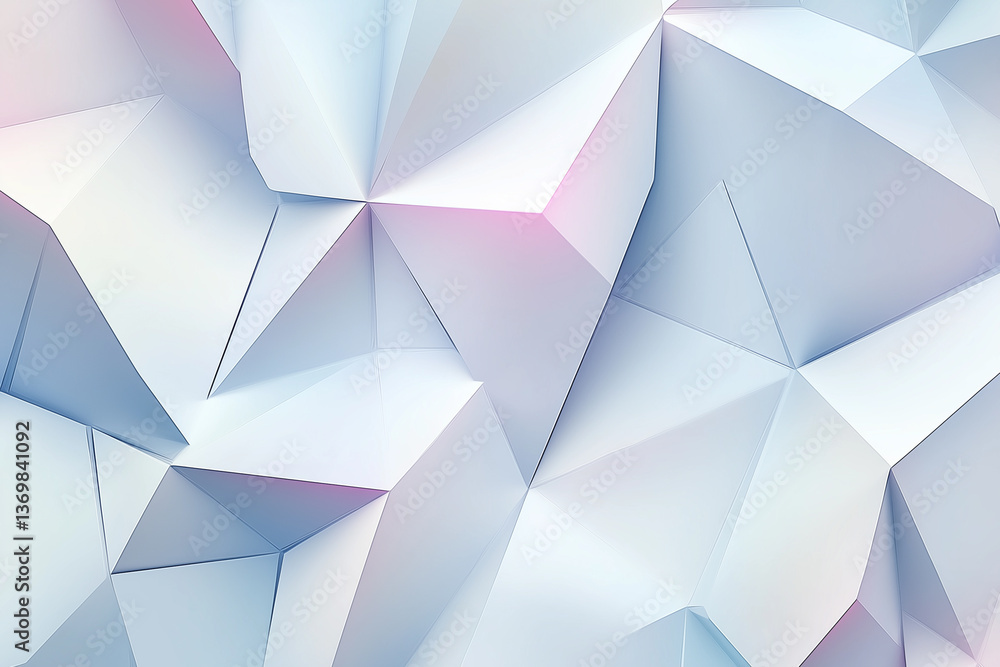 Poster abstract low polygon surface with white geometric shapes and soft colors