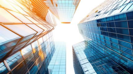 Skyward Gaze: A stunning architectural composition captures the soaring essence of modern office towers. Witness the juxtaposition of glass, steel, and natural light.