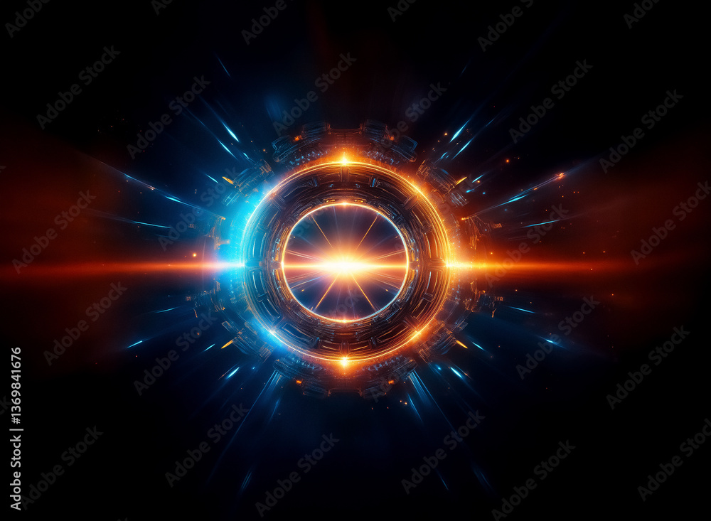 Aufkleber vibrant glowing circle bursts with energy on a dark background. abstract blue and orange lights radi