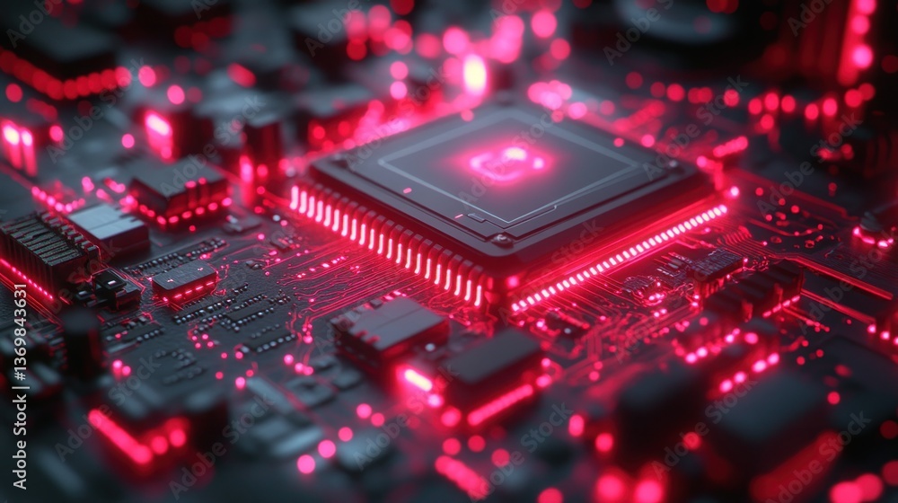 Aufkleber glowing red circuit board with central processing unit