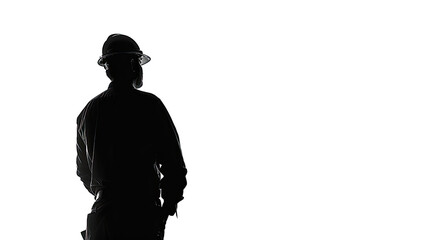 Silhouette of a Builder: A powerful silhouette of a builder, hands in pockets, surveying the project, the strength of the worker stands out.