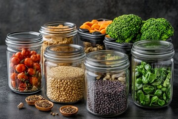 A chef managing kitchen supplies and scheduling meal prep, organizing ingredients in labeled containers