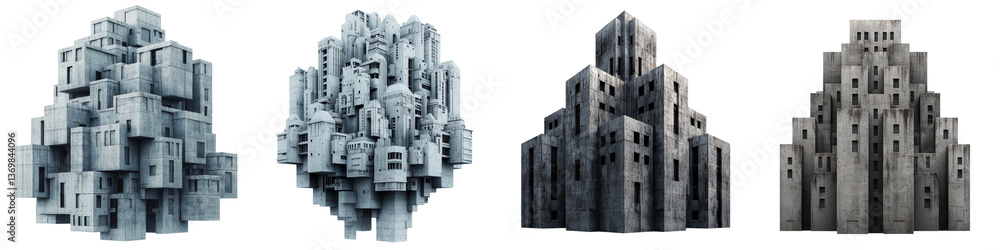 Poster striking futuristic buildings with geometric abstract shapes and patterns form a visually captivatin