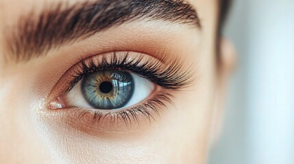 Obraz premium Close-Up of Female Eye with Long Voluminous Lashes and Blue Iris
