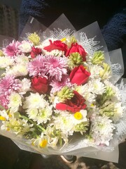 Floral Brocade of White, Red, and Yellow Blossoms