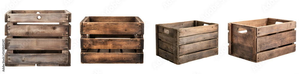 Poster a collection of rustic vintage style wooden crates and boxes in various sizes perfect for storage or
