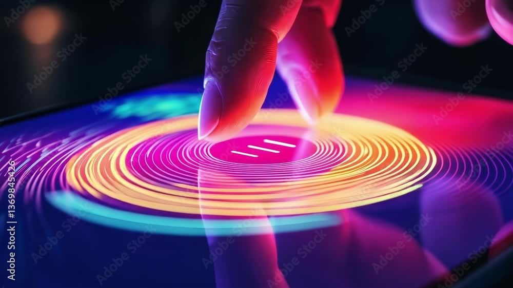 Poster an intricate focus on a finger pressing down on a biometric sensor with the display of the smartphon