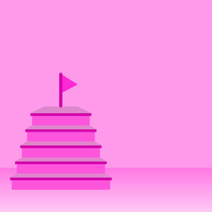 Minimalist abstract pink staircase design, featuring a series of floating steps forming a geometric zigzag pattern. The artwork has a monochrome color scheme with soft shadows