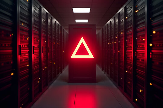 Red Triangle Warning in High Tech Server Room