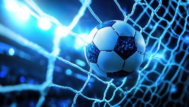 A soccer ball is skillfully rolling into the goal net during play