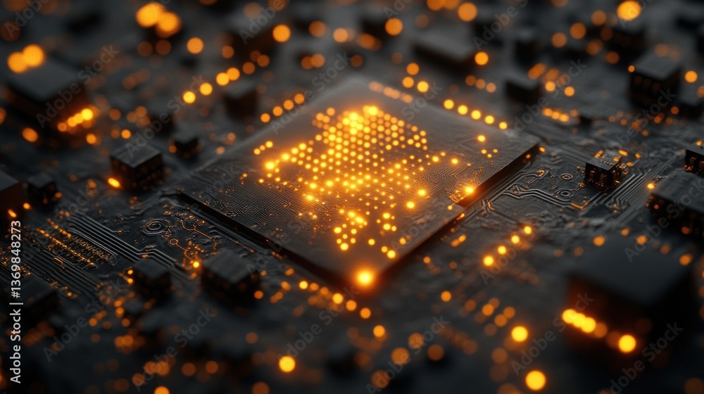 Poster illuminated microchip: a close-up view of advanced technology