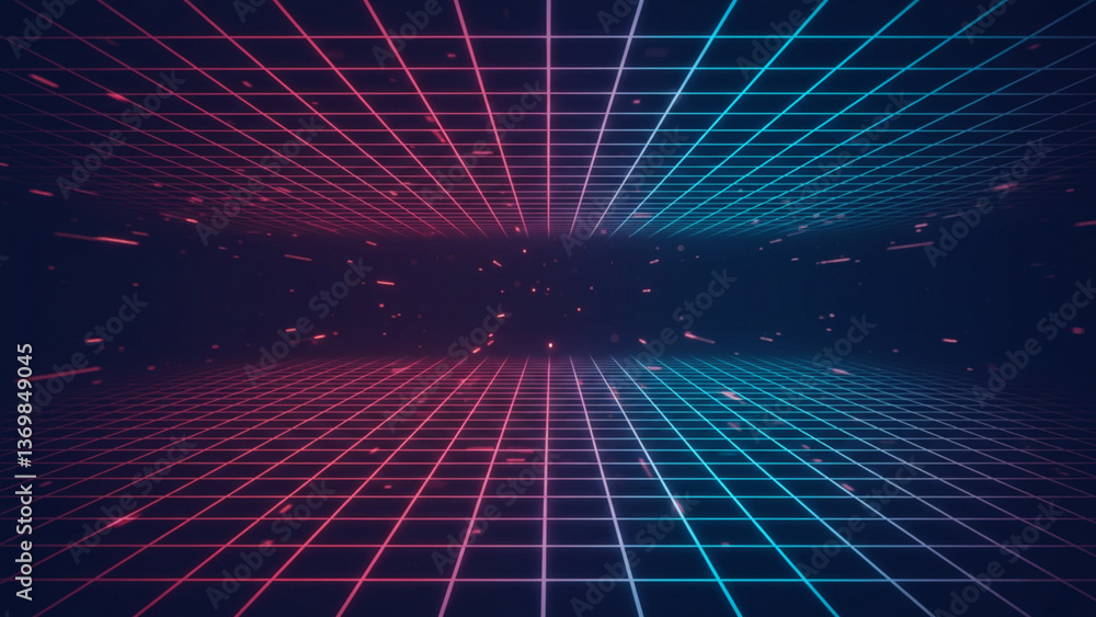 Poster perspective grid abstract retro background created with technology