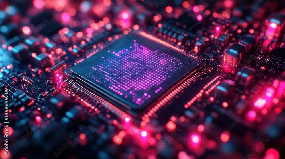 Poster close-up of a microchip's intricate circuitry